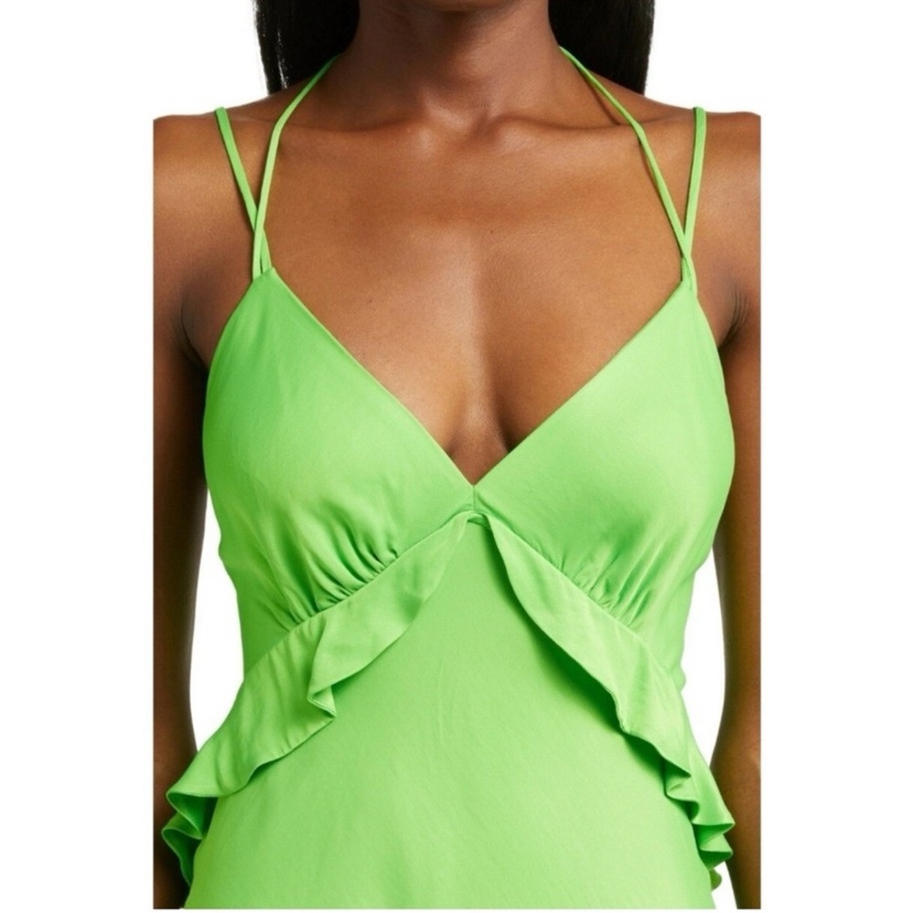 FARM RIO Lime Green Sleeveless Midi Dress Ruffles NWT Size XL Bright